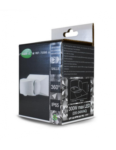 Détecteur de mouvement Infra Rouge Saillie IP65 180/360° 300 Watt MIIDEX VISION-EL 75500