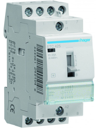 Contacteur avec commande manuelle J/N 25A 4F HAGER ETC425