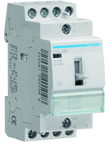 Contacteur avec commande manuelle J/N 25A 4F HAGER ETC425