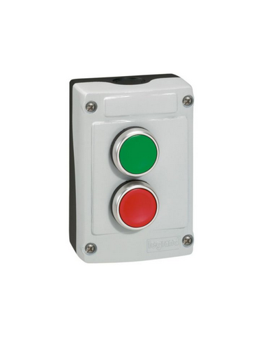 Boîte à bouton équipée Osmoz avec 2 boutons à impulsion vert et rouge avec couvercle gris LEGRAND 024230