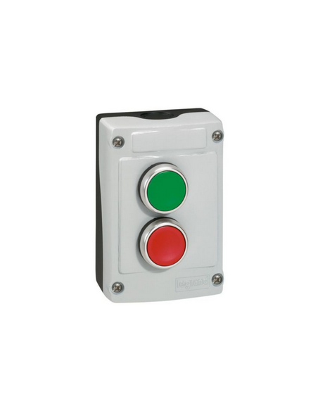 Boîte à bouton équipée Osmoz avec 2 boutons à impulsion vert et rouge avec couvercle gris LEGRAND 024230