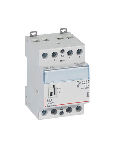Contacteur de puissance CX³ commande manuelle bobine 24V~ 2 Pôles 400V~ 63A contact 4F 2 modules LEGRAND 412519