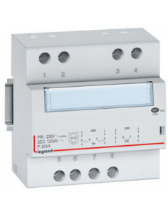 Transformateur de sécurité 230V vers 12V ou 24V 63VA 5 modules LEGRAND 413098