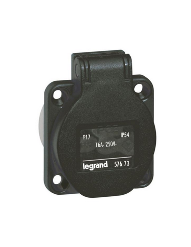 Socle Prise à encombrement réduit P17 à brochage domestique IP54 16A 250V~ noir LEGRAND 057673