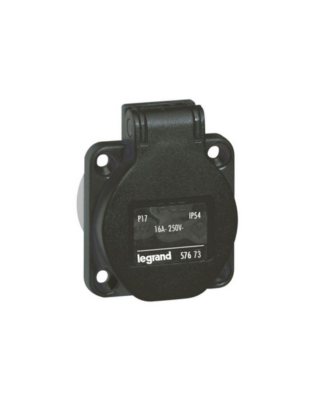 Socle Prise à encombrement réduit P17 à brochage domestique IP54 16A 250V~ noir LEGRAND 057673