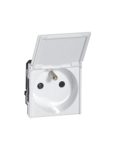 Prise de courant 2P+T avec volet Mosaic 2 modules avec connexion bornes automatiques blanc LEGRAND 077119