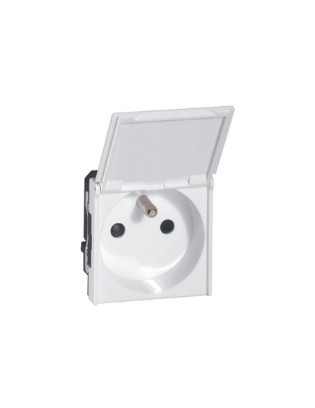 Prise de courant 2P+T avec volet Mosaic 2 modules avec connexion bornes automatiques blanc LEGRAND 077119