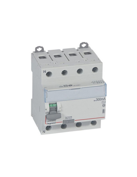 Interrupteur différentiel DX³-ID arrivée haute et départ bas vis 4 Pôles 400V~ 80A type AC 300mA 4 modules LEGRAND 411667