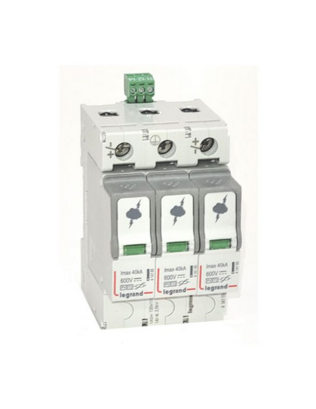 Parafoudre photovoltaïque type 2 2 pôles protégés 3 modules Imax 40 kA 600V LEGRAND 414155