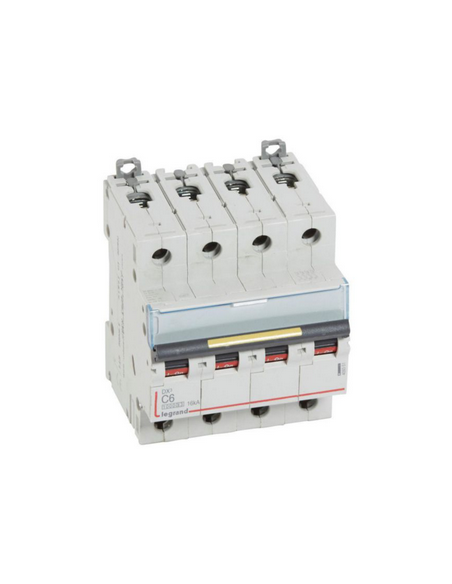 Disjoncteur DX³10000 16kA arrivée haute et départ bas à vis 4 Pôles 400V~ 6A courbe C 4 modules LEGRAND 409351