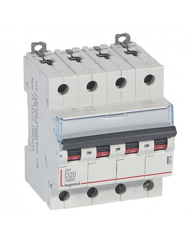 Disjoncteur DX³6000 arrivée haute et départ bas à vis 4 Pôles 400V 20A courbe D pour peigne HX³ traditionnel LEGRAND 408148