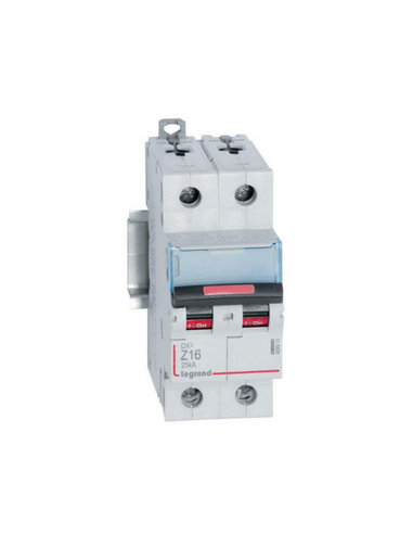 Disjoncteur DX³ 25kA arrivée haute départ bas à vis 2 Pôles 230V~ à 400V~ 16A courbe Z 2 modules LEGRAND 409913