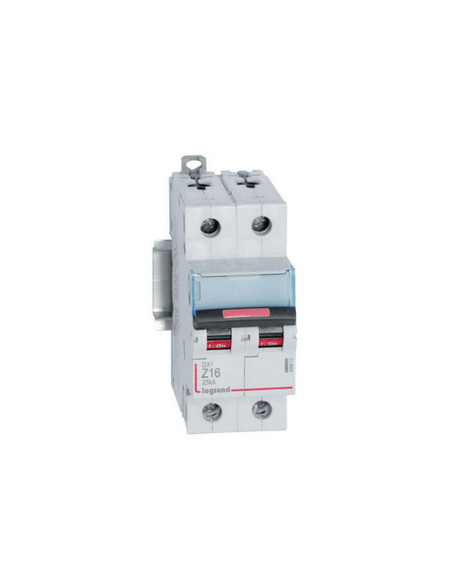 Disjoncteur DX³ 25kA arrivée haute départ bas à vis 2 Pôles 230V~ à 400V~ 16A courbe Z 2 modules LEGRAND 409913