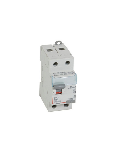 Interrupteur différentiel DX³-ID arrivée haute et départ bas à vis 2 Pôles 230V 80A Type A 30mA 2 modules LEGRAND 411557