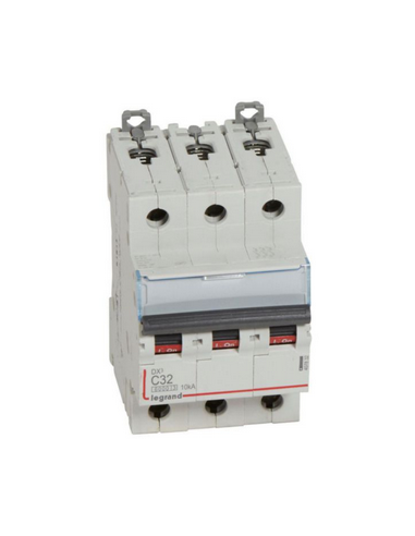 Disjoncteur DX³6000 arrivée haute et départ bas à vis 3 Pôles 400V~ 32A courbe C peigne HX³ traditionnel LEGRAND 407832