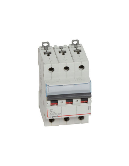 Disjoncteur DX³6000 arrivée haute et départ bas à vis 3 Pôles 400V~ 32A courbe C peigne HX³ traditionnel LEGRAND 407832