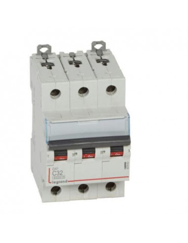 Disjoncteur DX³6000 arrivée haute et départ bas à vis 3 Pôles 400V~ 32A courbe C peigne HX³ traditionnel LEGRAND 407862