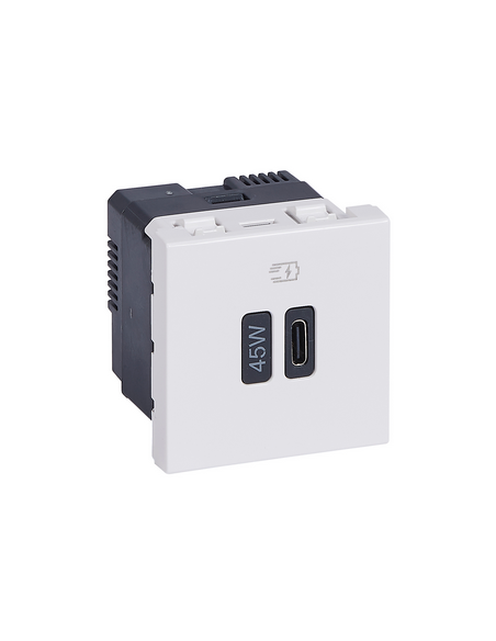 Prise simple USB Mosaic Type-C 45W Power Delivery 2 modules blanc LEGRAND 077655L