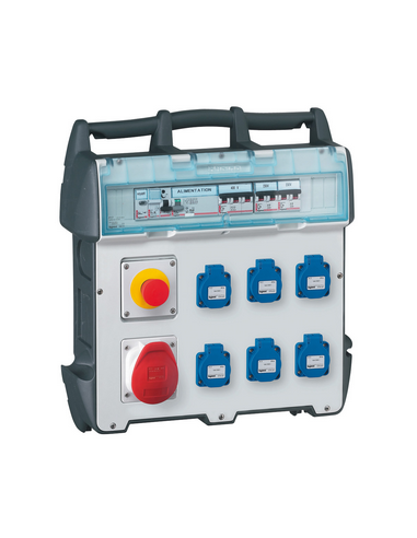 Coffret de chantier P17 IP44 IK09 230V~ avec 6 prises brochage domestique, 1 prise 16A 3P+N+T et protections LEGRAND 058951