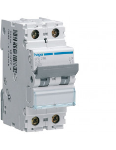 Disjoncteur 2 Pôles 25kA courbe C 16A 2 modules HAGER NRN216 2