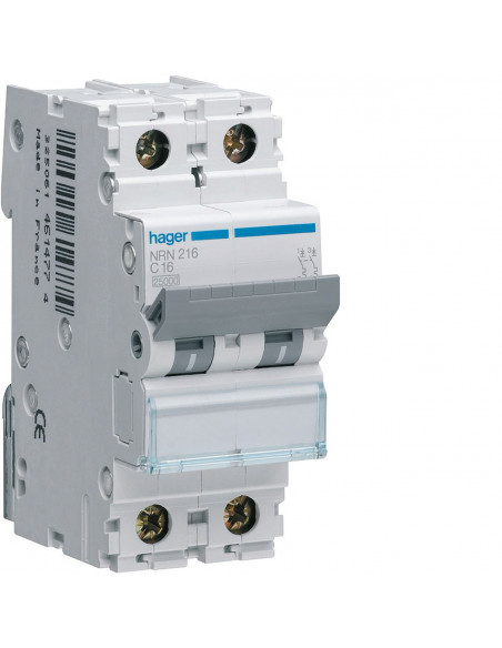 Disjoncteur 2 Pôles 25kA courbe C 16A 2 modules HAGER NRN216