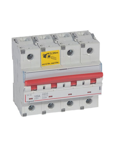 Interrupteur-sectionneur DX3-IS à déclenchement 4 Pôles 400V 100A 6 modules LEGRAND 406546