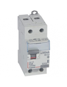 Interrupteur différentiel DX³-ID arrivée haute départ bas vis 2 Pôles 230V~ 63A type AC 300mA sélectif 2 modules LEGRAND 411543
