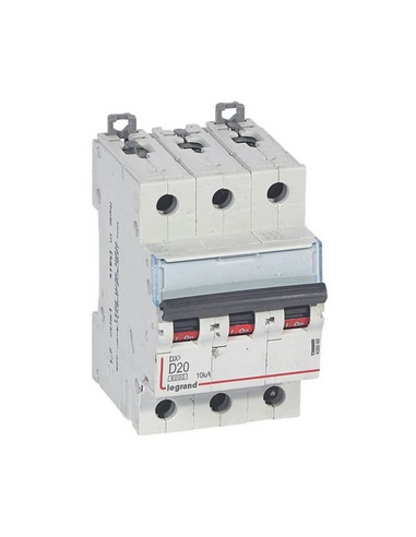 Disjoncteur DX³6000 arrivée haute et départ bas à vis 3 Pôles 400 20A courbe D pour peigne HX3 traditionnel LEGRAND 408060
