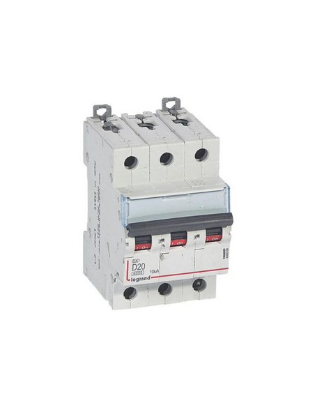 Disjoncteur DX³6000 arrivée haute et départ bas à vis 3 Pôles 400 20A courbe D pour peigne HX3 traditionnel LEGRAND 408060