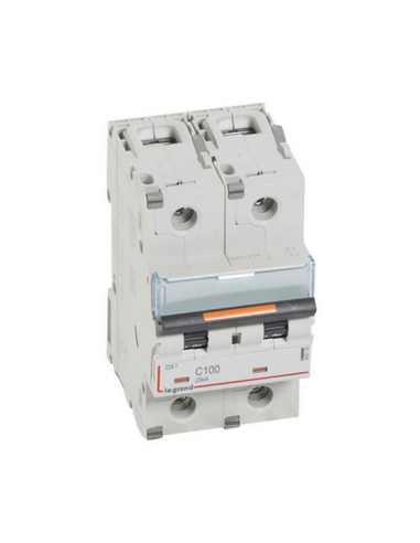Disjoncteur DX³ 25kA arrivée haute et départ bas à vis 2 Pôles de 230V~ à 400V~ 100A courbe C 3 modules LEGRAND 409776