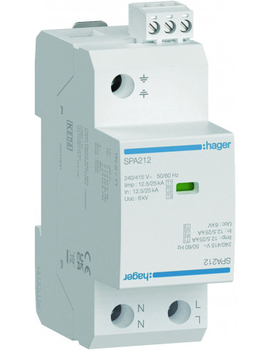 Parafoudre T1+T2+T3 2 Pôles 12.5kA TNS/TT HAGER SPA212