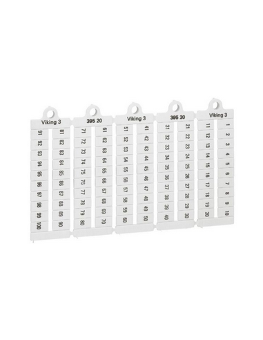 Plaque de 100 repères à lecture horizontale pour bloc de jonction viking 3 pas 6mm avec chiffres 1 à 100 LEGRAND 039520