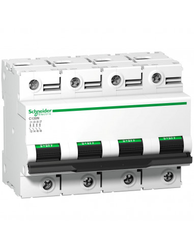 Disjoncteur Modulaire Acti9 C120N 4 Pôles 63 A courbe D 10 kA SCHNEIDER A9N18390