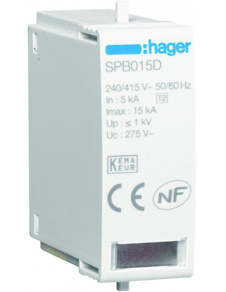 Cartouche L-N Uc 275V In 5kA Imax 15kA Up 1kV HAGER SPB015D