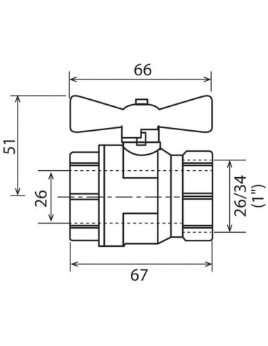 VANNE A SPHERE DOUBLE FEMELLE PN30 - MANETTE PAPILLON