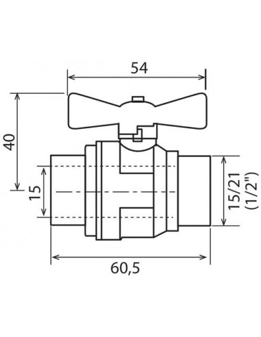 Vanne à sphère double mâle 15/21 V490 à manette papillon PN30