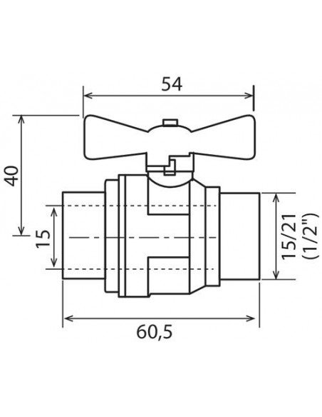 Vanne à sphère double mâle 15/21 V490 à manette papillon PN30