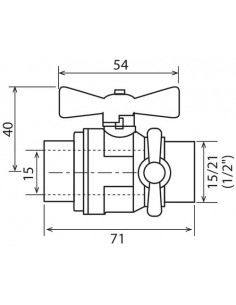 Vanne à sphère double mâle 15/21 à purge V490 à manette papillon PRONORM 2