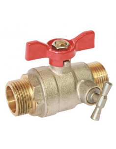 Vanne à sphère double mâle 20/27 à purge V490 à manette papillon PRONORM