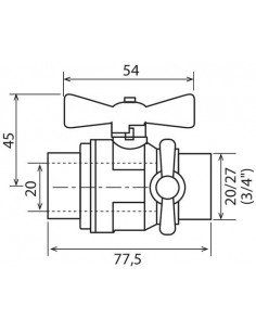 Vanne à sphère double mâle 20/27 à purge V490 à manette papillon PRONORM 2