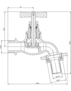 ROBINET D'ARROSAGE AVEC RACCORD AU NEZ BRUT 16-15-20 2