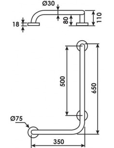 Barre d'appui 30x60cm Droit époxy blanc 3342D 2