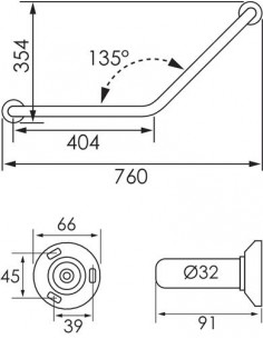 BARRE DE MAINTIEN COUDEE 135° CHROME 2