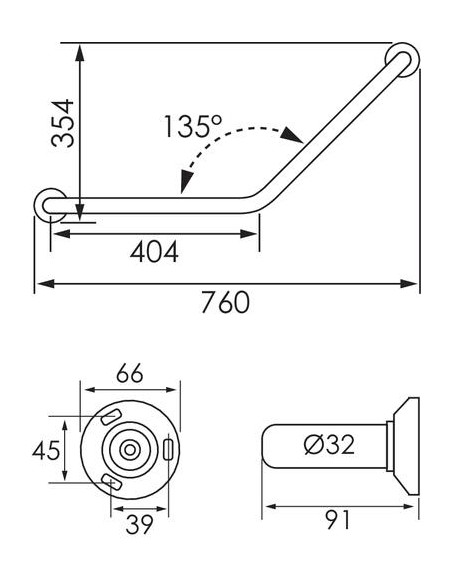 BARRE DE MAINTIEN COUDEE 135° CHROME