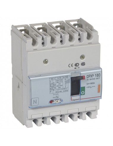 Disjoncteur magnétothermique DPX³160 pouvoir de coupure 25kA 400V 4 Pôles 160A LEGRAND 420057