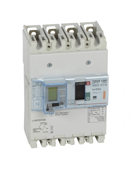 Disjoncteur magnétothermique différentiel DPX³160 pouvoir de coupure 25kA 400V~ 4 Pôles 63A LEGRAND 420073