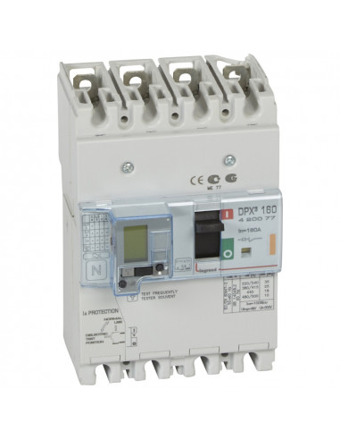Disjoncteur Magneto-Thermique DPX3 160 MT avec Différentiel 4 Pôles 160A 25KA LEGRAND 420077