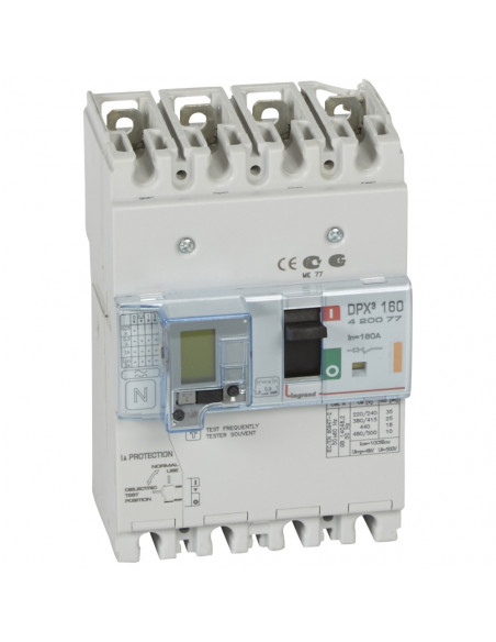 Disjoncteur Magneto-Thermique DPX3 160 MT avec Différentiel 4 Pôles 160A 25KA LEGRAND 420077
