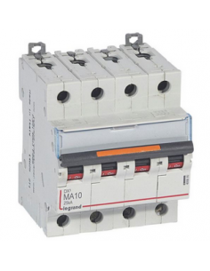 Disjoncteur magnétique seul DX³ MA 25kA arrivée haute départ bas vis 4 Pôles 400V~ 10A 4 modules LEGRAND 409890 2