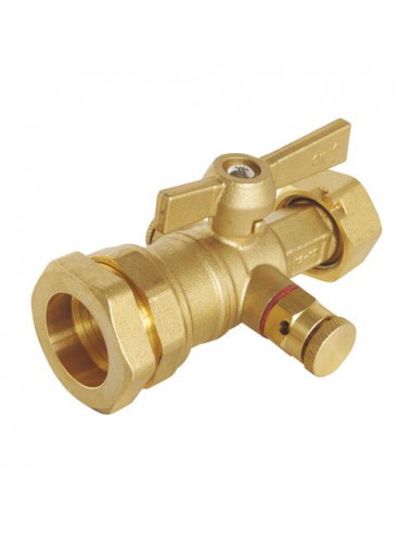 ROBINET D'ARRET COMPTEUR DROIT A BOISSEAU SPHERIQUE A PURGE POUR PE 70-25-20